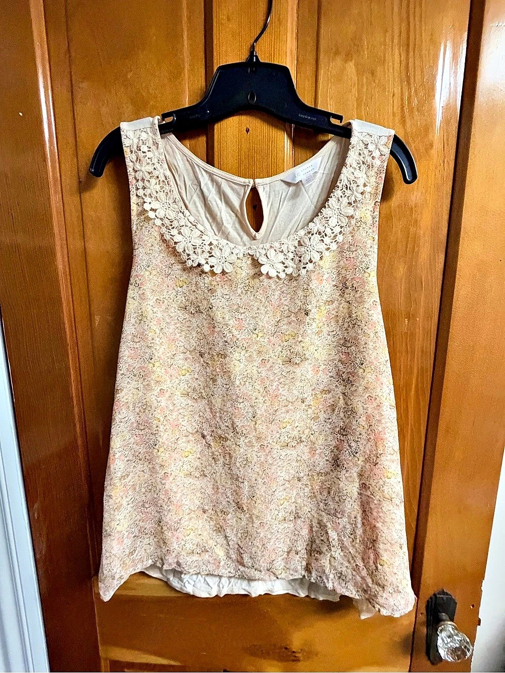 Lauren Conrad Floral Lace Neckline Tank Top Pink & Cream Size XL Like New